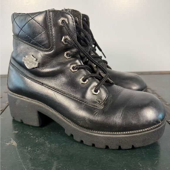 Harley-Davidson Moto Boots Womens 7.5 Leather Riding Chunky Heel - Picture 1 of 5